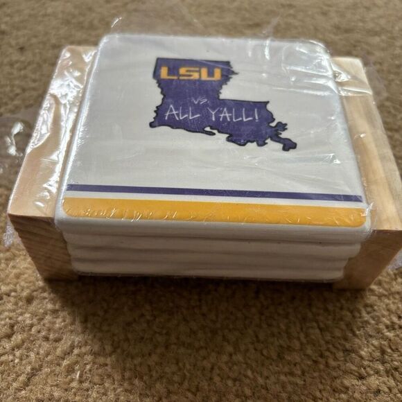 LSU Tigers LSU VS ALL YALL! 4 Piece Ceramic Coaster Set *New* - Picture 2 of 5